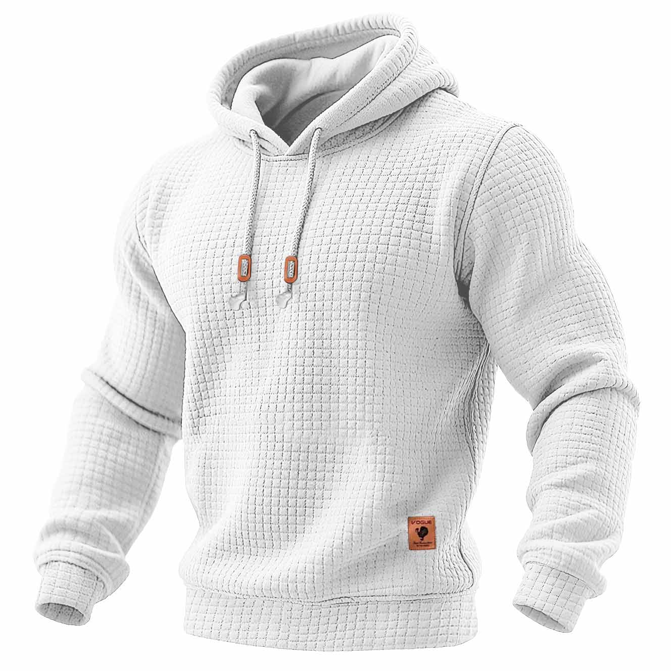 Heren hoodie met lange mouwen, gewatteerd, van wafelstof, in effen kleur voor buitensporten