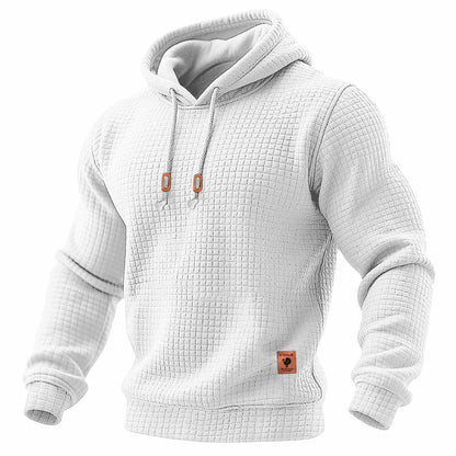 Heren hoodie met lange mouwen, gewatteerd, van wafelstof, in effen kleur voor buitensporten