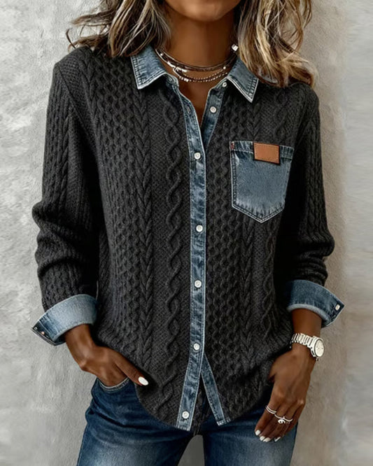 Shirt met lange mouwen en denim details