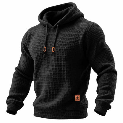 Heren hoodie met lange mouwen, gewatteerd, van wafelstof, in effen kleur voor buitensporten