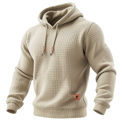 Heren hoodie met lange mouwen, gewatteerd, van wafelstof, in effen kleur voor buitensporten