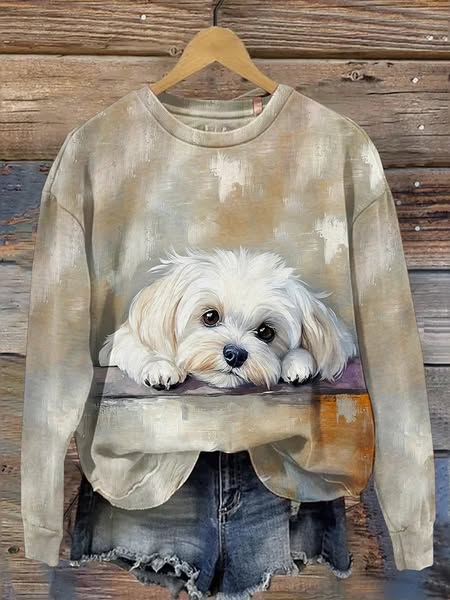 Mila - Dames sweatshirt met lange mouwen in retro stijl Patchwork Dierafdruk Casual Comfort (kopie)