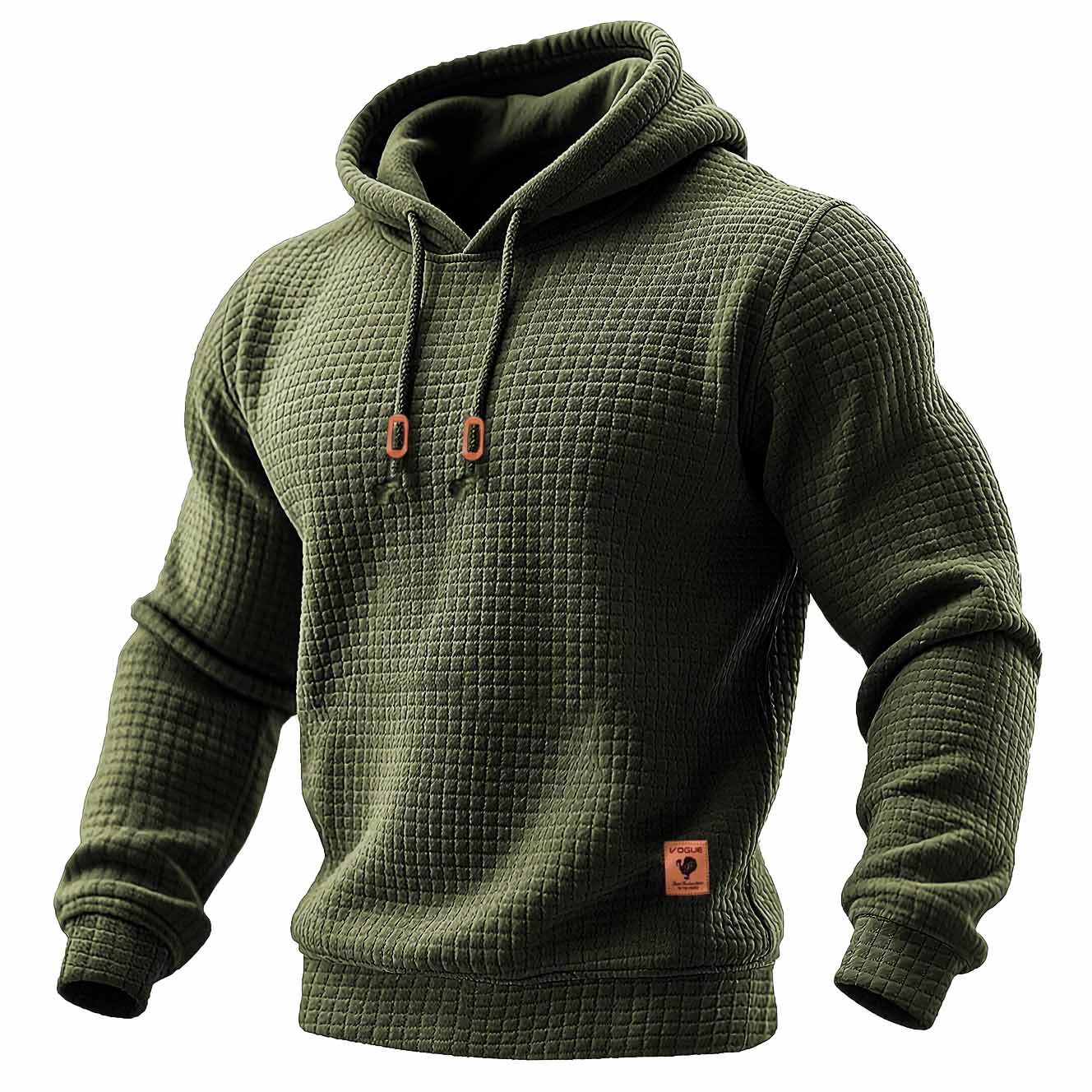 Heren hoodie met lange mouwen, gewatteerd, van wafelstof, in effen kleur voor buitensporten