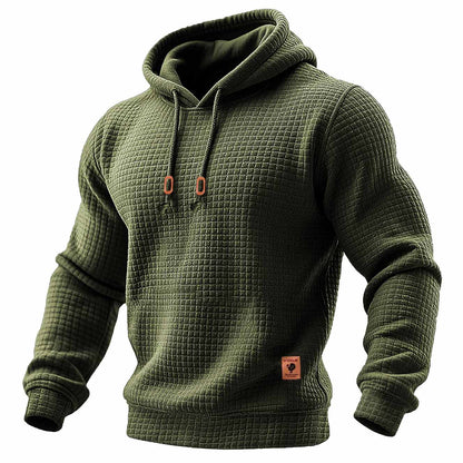 Heren hoodie met lange mouwen, gewatteerd, van wafelstof, in effen kleur voor buitensporten