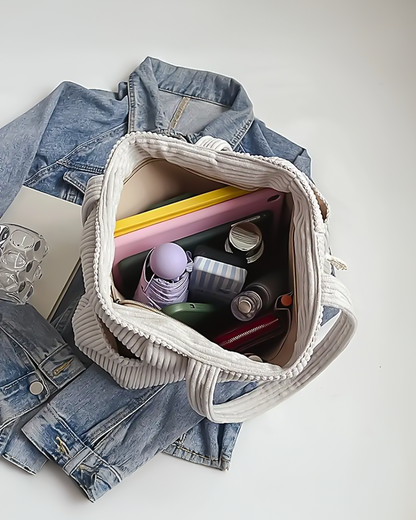 Laluna® | Geribbelde Totetas met Koorddetail