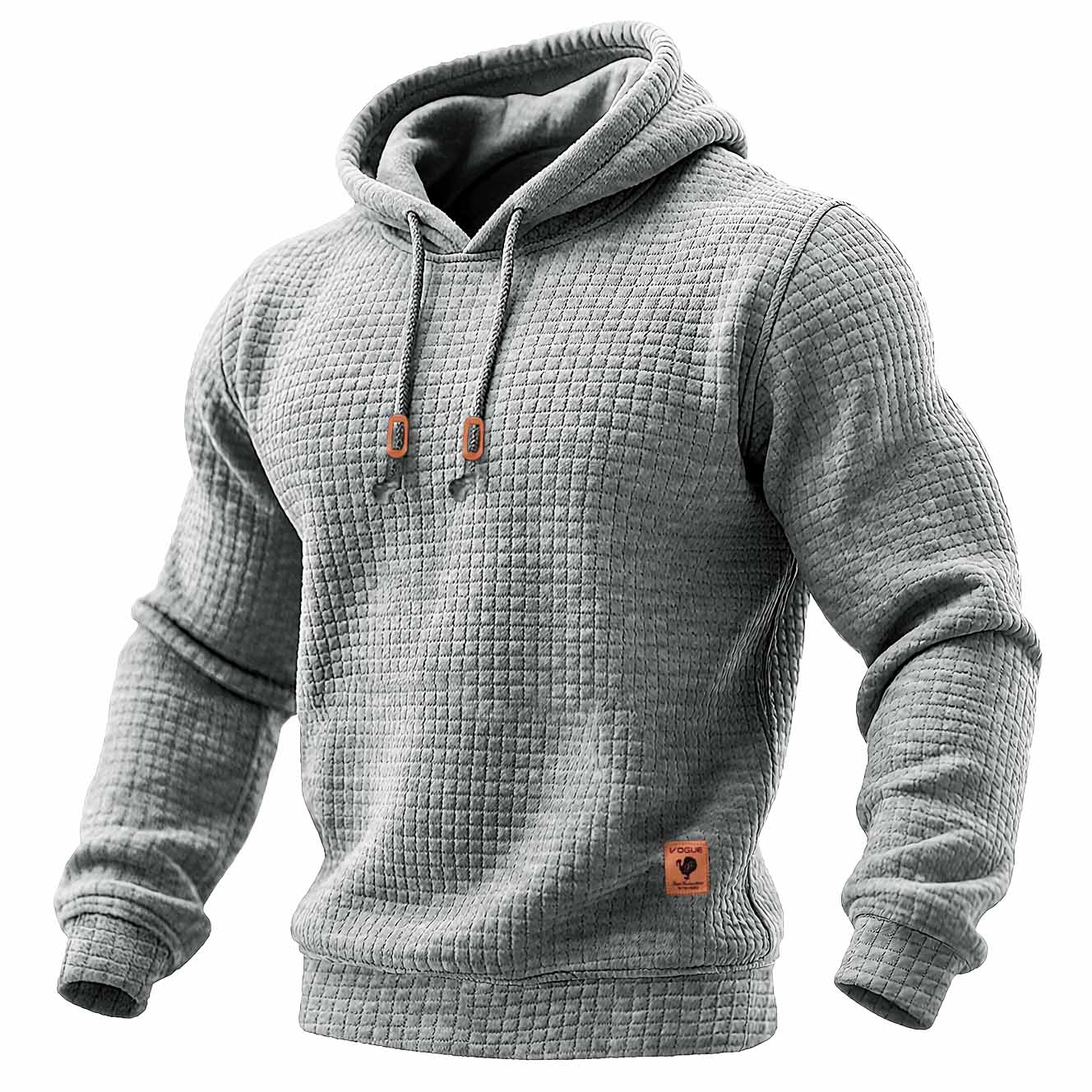 Heren hoodie met lange mouwen, gewatteerd, van wafelstof, in effen kleur voor buitensporten