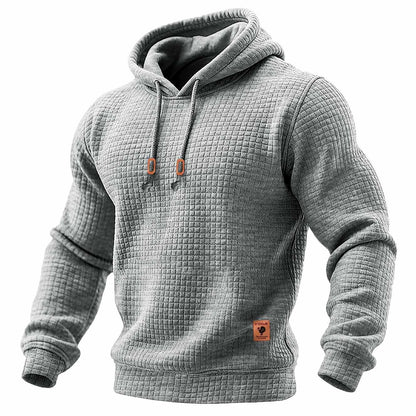 Heren hoodie met lange mouwen, gewatteerd, van wafelstof, in effen kleur voor buitensporten