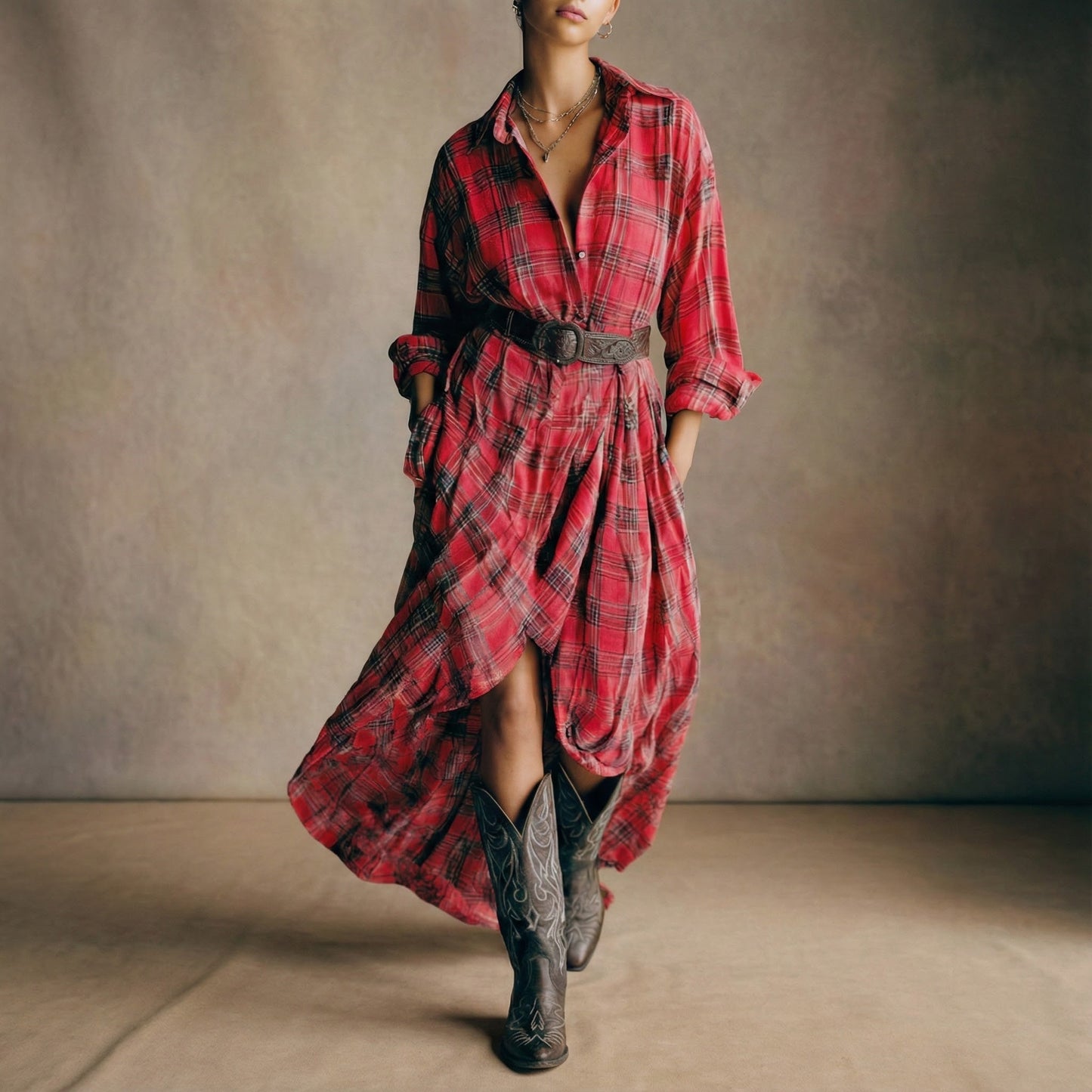 Abril | Geruite overhemdjurk met riem