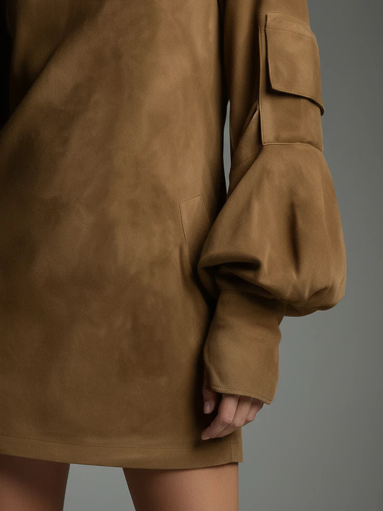 Beli | Losse minijurk van suede met hoge hals