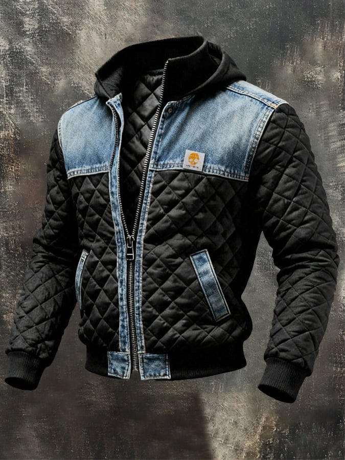 Vanhouten™ | Zwarte Gevoerde Jas Met Denimdetails