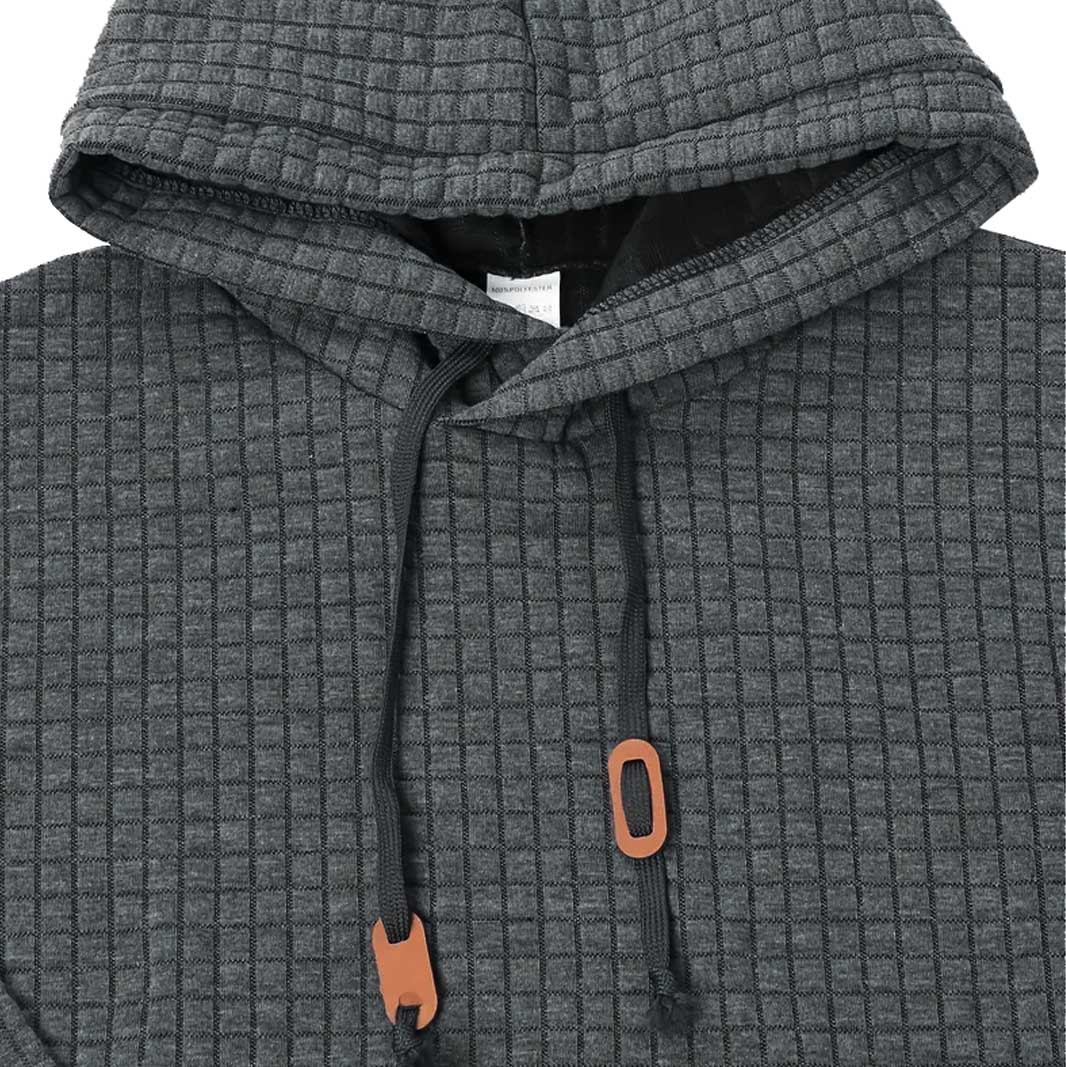 Heren hoodie met lange mouwen, gewatteerd, van wafelstof, in effen kleur voor buitensporten