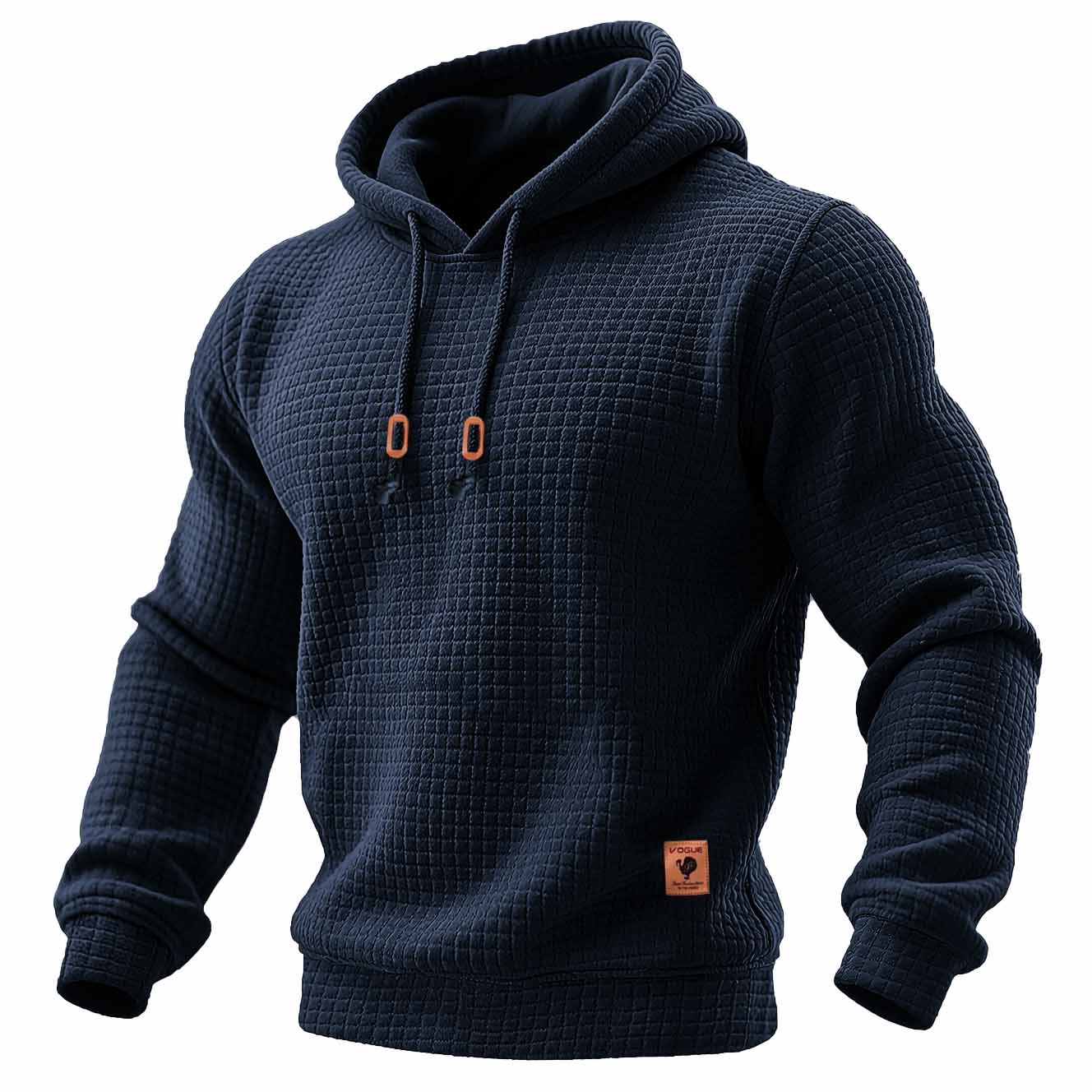 Heren hoodie met lange mouwen, gewatteerd, van wafelstof, in effen kleur voor buitensporten