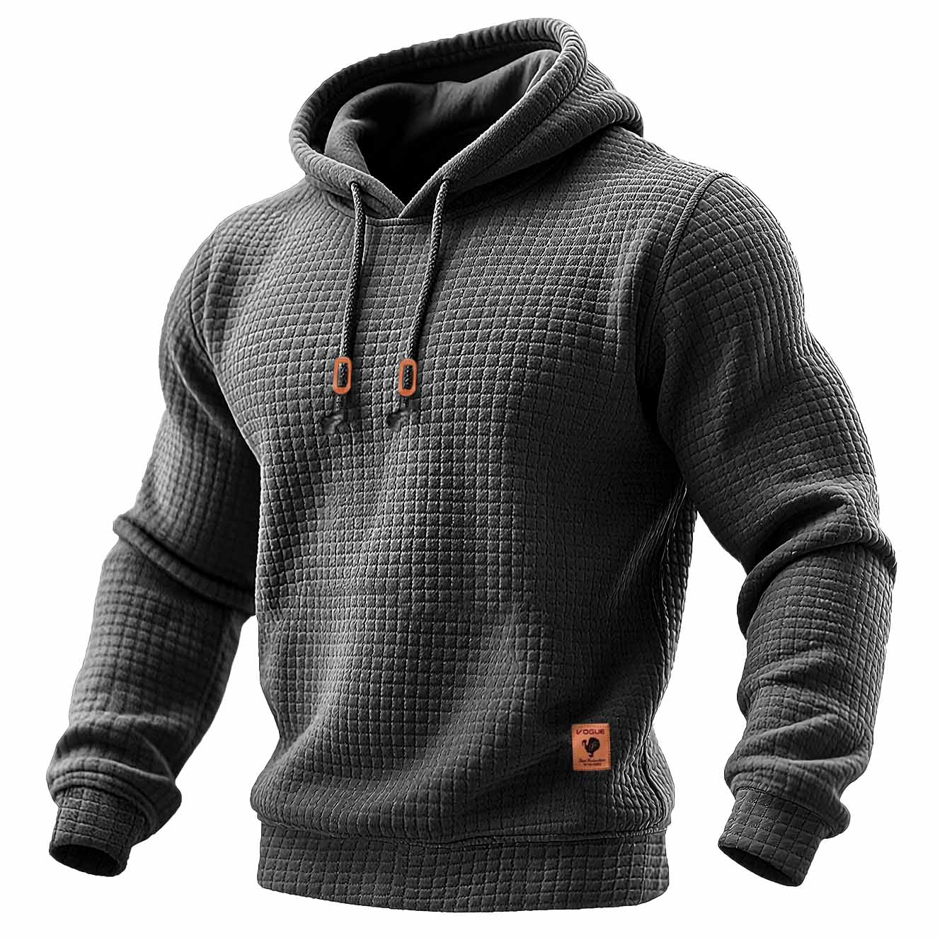 Heren hoodie met lange mouwen, gewatteerd, van wafelstof, in effen kleur voor buitensporten