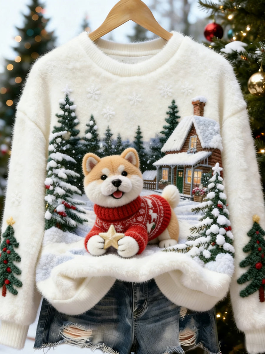 Dames Retro Dier Kunstprint Comfortabele Flanellen Top