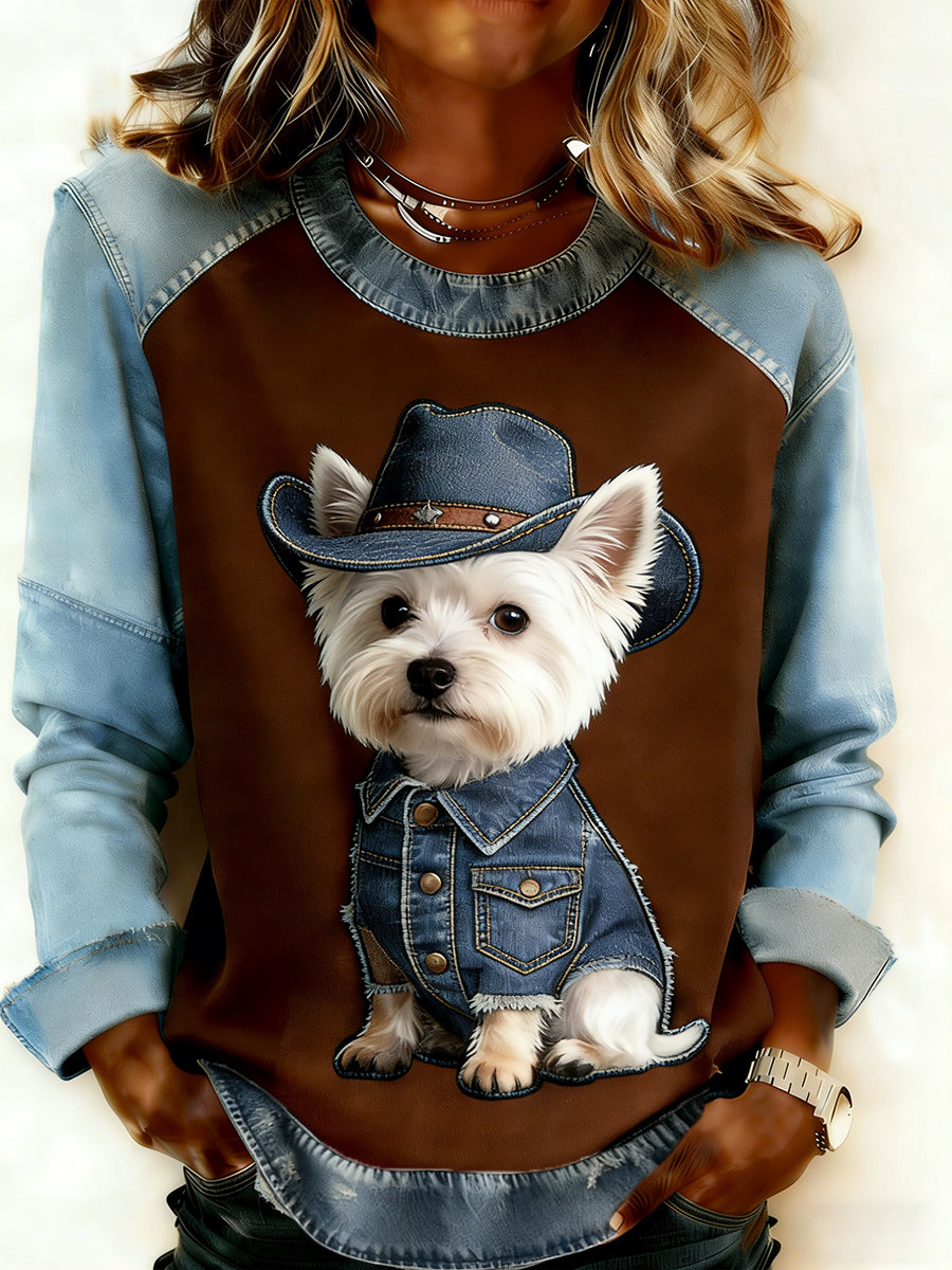 Dames comfortabele retro patchwork hoodie met dierenprint